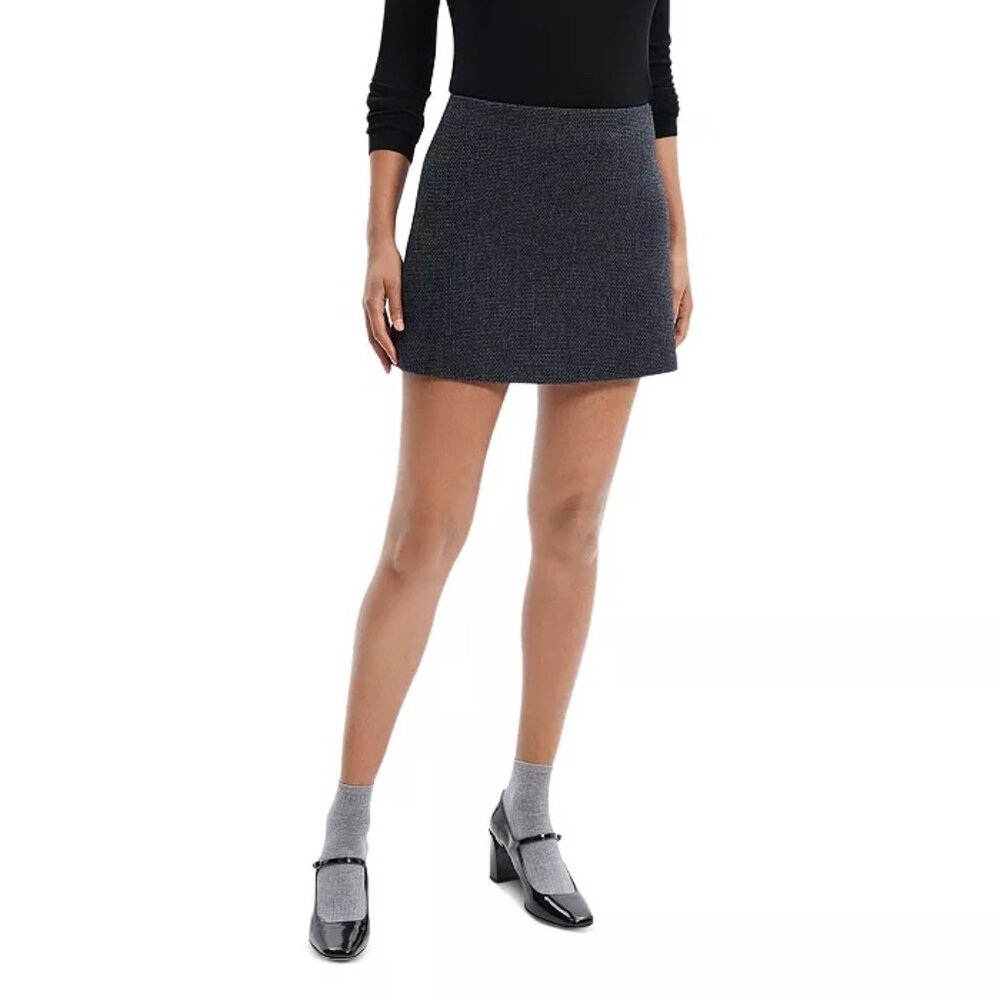 NWT THEORY High Waisted Charcoal Gray Tweed Mini Skirt‎ Size 14